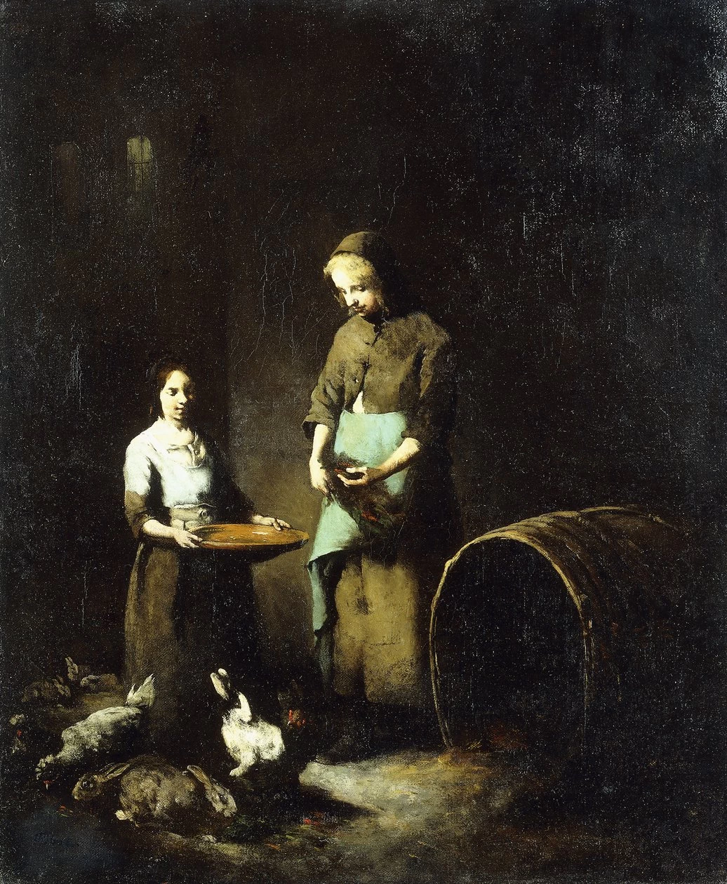 Augustin Théodule Ribot - Giovani Contadine che Nutrono Animali da Cortile
